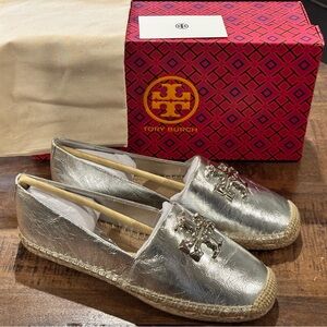 Tory Burch Metallic Silver Espadrilles